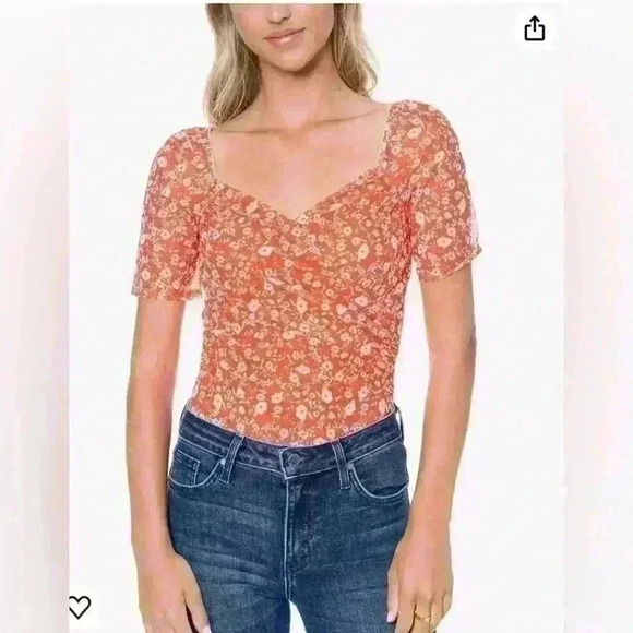 ELODIE Women's Mesh Short Sleeve Bodysuit Cross Front Fitted Top S - Picture 1 of 12